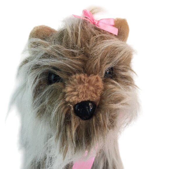 Realistic Yorkie Yorkshire Terrier Puppy Dog Plush 12" Long Hair Pink Bows - Picture 3 of 8